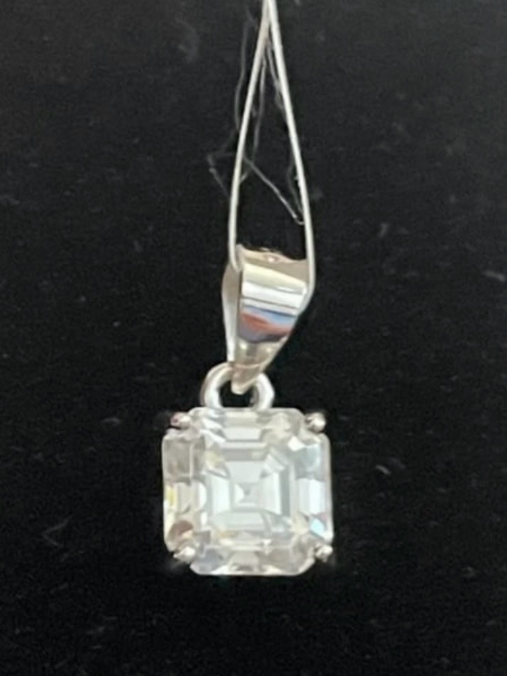 Silver 1.0ct Asscher 6mm Moissanite Square Drop Pendant